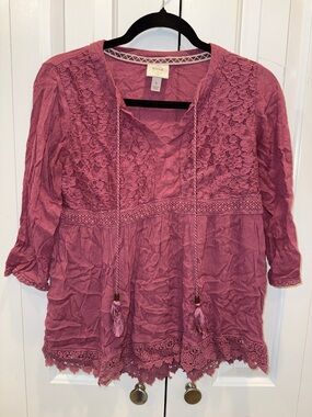 Rose & Olive Mauve Pink Lace-Trim Peasant‎ Tunic
